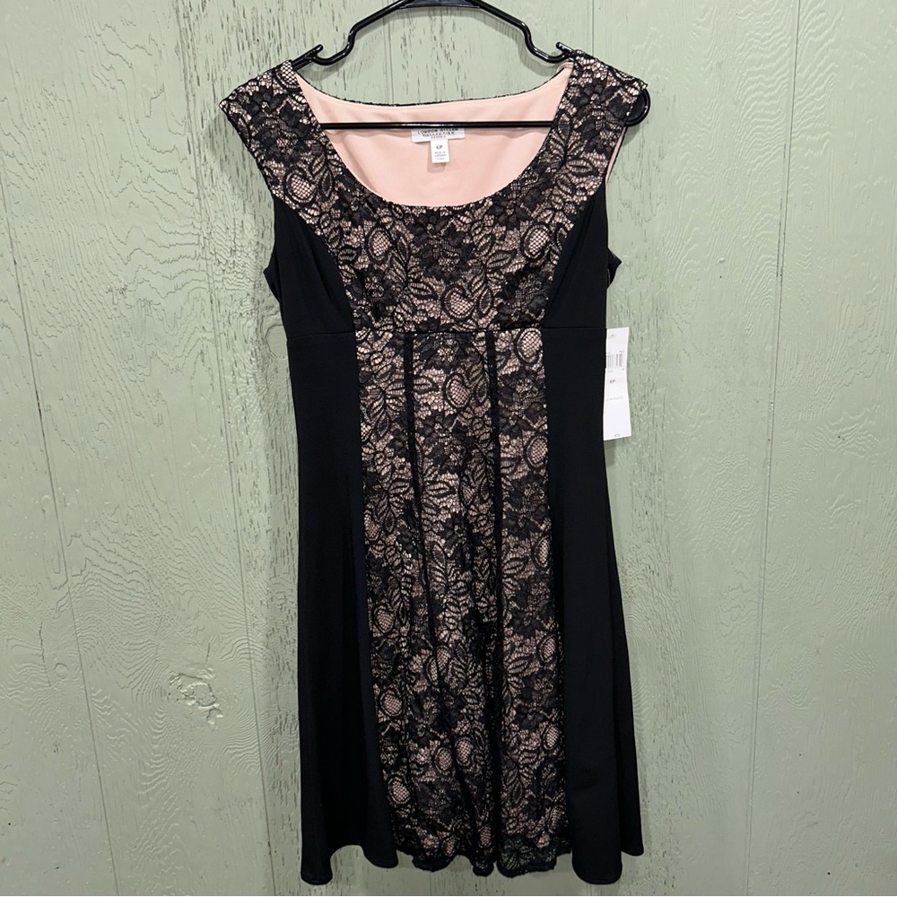 NWT London Styles Collections 6P black and nude lace dress